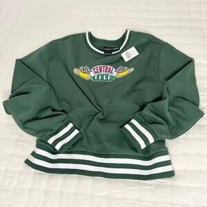 Friends Central Perk Logo Varsity Oversized Sweatshirt Women's XS Green | NWT